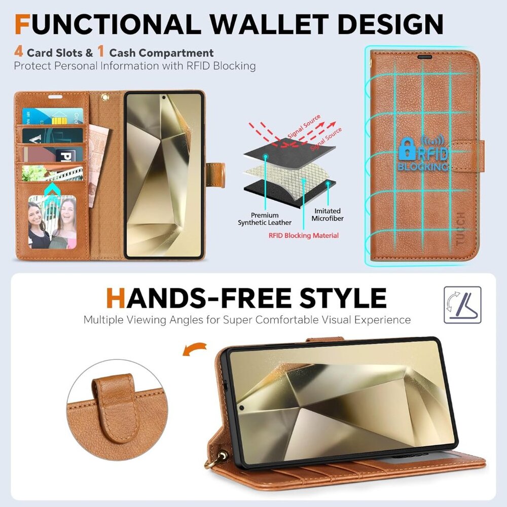 Samsung Galaxy S25 Ultra Wallet Case RFID Blocking Magnetic Detachable Folio - Picture 9 of 12